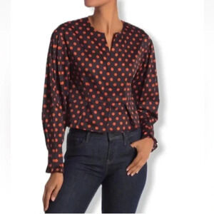 NWT Walter Baker Elina Orange Polka Dots Top Button Front Shirt $158